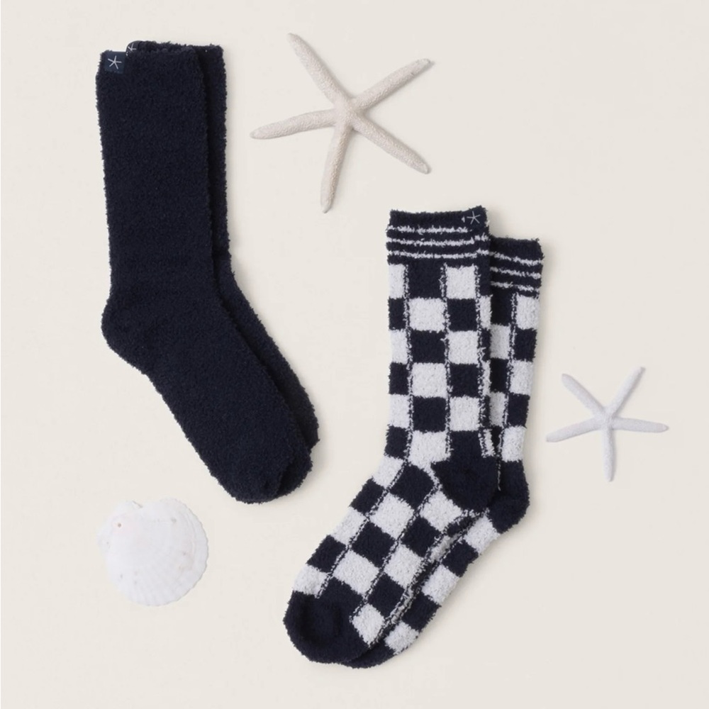 NWT Barefoot Dreams CozyChic checks & stripes socks set -indigo multi